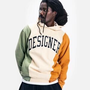 NWT MARKET DESIGNER PANEL HOODIE Basil Cream & Orange Sweatshirt Mens Size XL